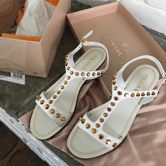 Prada studded gladiator Sandals white size 38.5 - Picture 7 of 7